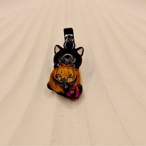 🖤 Sterling Silver Black Cat & Pumpkin Halloween Charm with Bat Accent